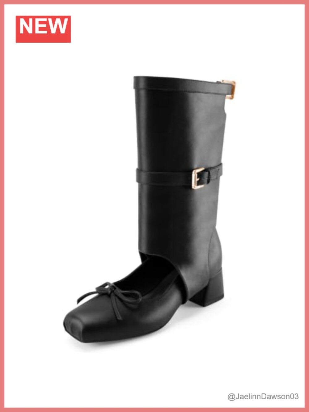 Women's Square Toe Chunky Heel Mid Calf Slouchy Boots Faux Leather Bow